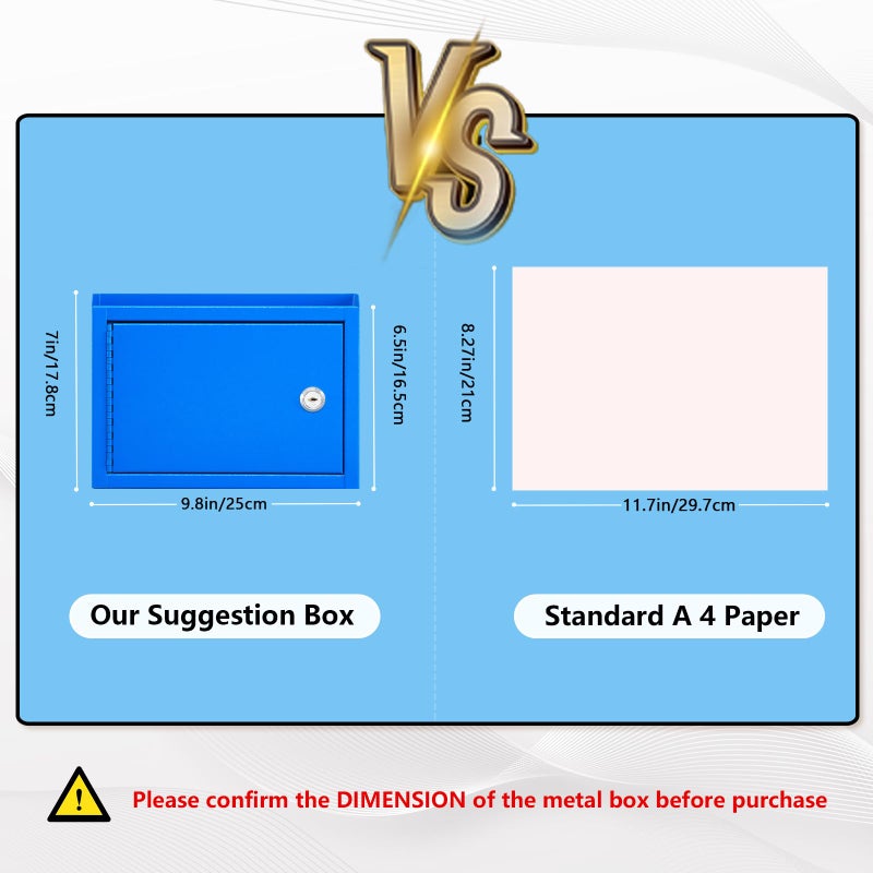 Kyodoled Suggestion Box,Locking Mailbox, Key Drop Box, Wall Mounted Mail Box,Safe Lock Box,Ballot Box,Donation Box 9.8" W x 3" D x 7" H, Blue - Image 2